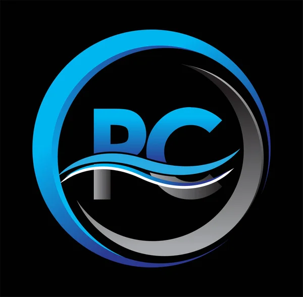 Начальный Логотип Название Компании Синий Серый Цвет Круге Swoosh Дизайн — стоковый вектор