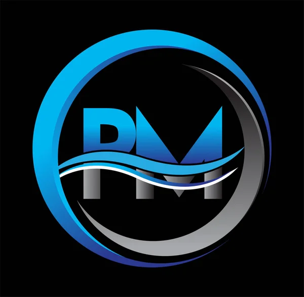 Počáteční Písmeno Logo Název Společnosti Modrá Šedá Barva Kruh Swoosh — Stockový vektor