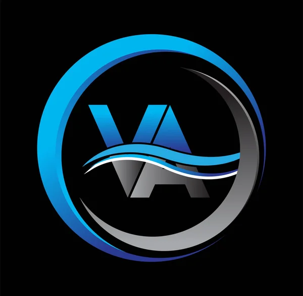 Logotipo Letra Inicial Nome Empresa Azul Cinza Cor Círculo Design — Vetor de Stock