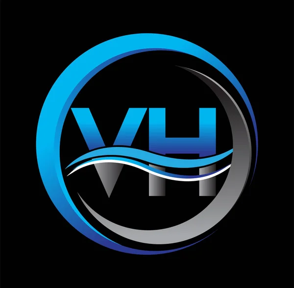 首字母标识Vh公司名称蓝色和灰色在圆圈和Swoosh设计 企业和公司标识的向量标志类型 — 图库矢量图片