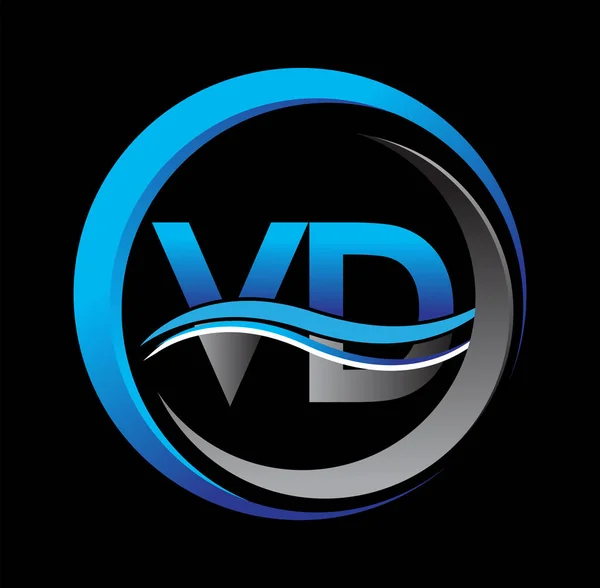 初期の文字のロゴのVd会社名円とスウッシュデザインの青とグレーの色 ビジネスと会社のアイデンティティのためのベクトルロゴタイプ — ストックベクタ