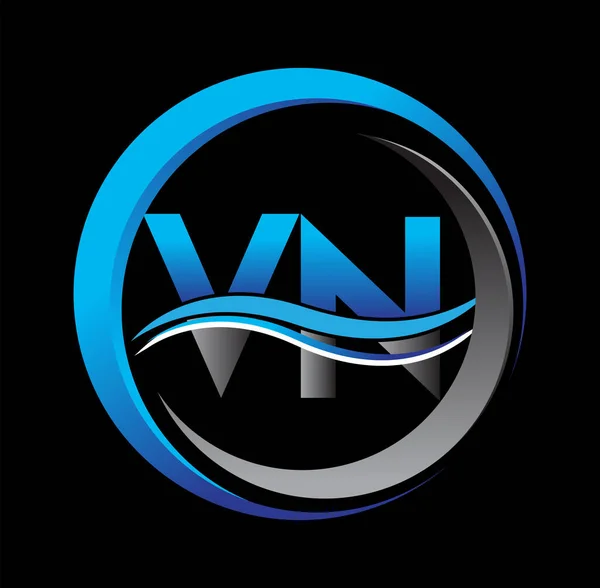 Logotipo Inicial Letra Nombre Empresa Azul Gris Círculo Diseño Swoosh — Vector de stock