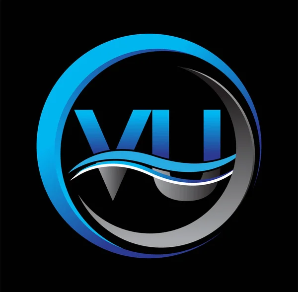 Harf Logosu Şirketinin Adı Mavi Gri Renkte Daire Swoosh Tasarımı — Stok Vektör
