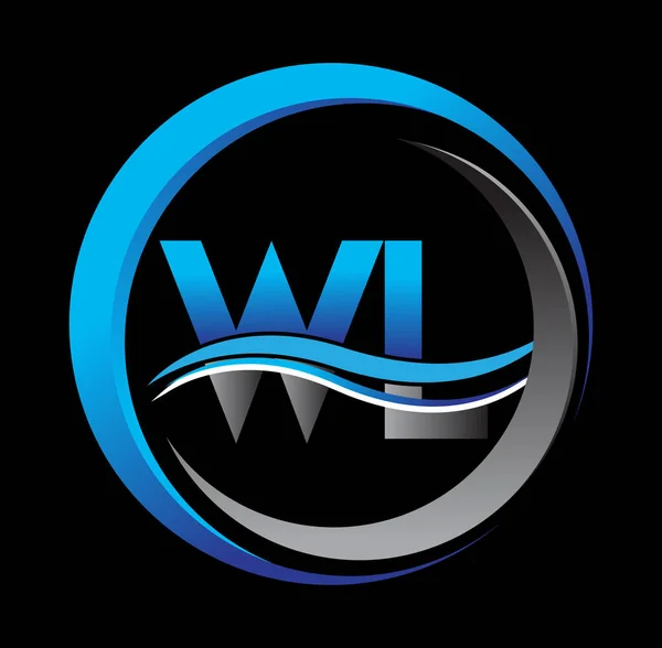首字母标识Wl公司名称蓝色和灰色圆形和斜纹图案 企业和公司标识的向量标志类型 — 图库矢量图片