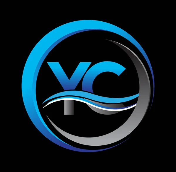 最初的字母标识Yc公司的名称蓝色和灰色在圆圈和Swoosh设计 企业和公司标识的向量标志类型 — 图库矢量图片