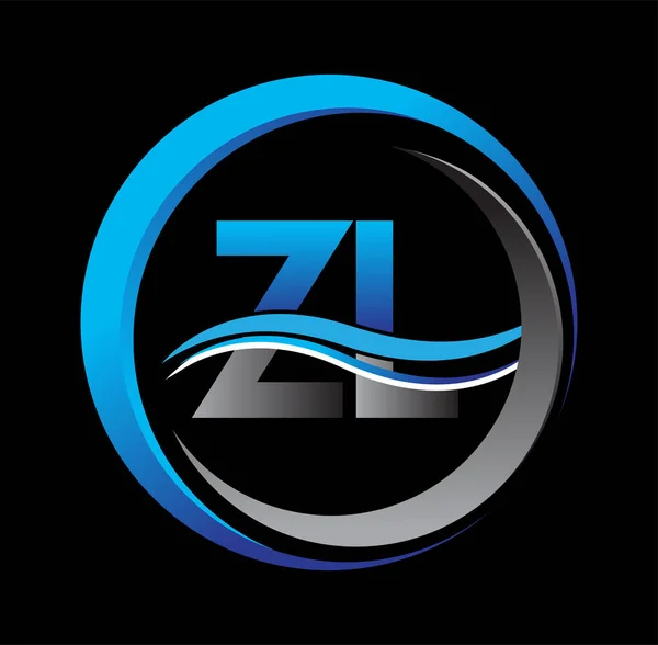 Początkowe Logo Literowe Nazwa Firmy Niebieski Szary Kolor Okręgu Swoosh — Wektor stockowy
