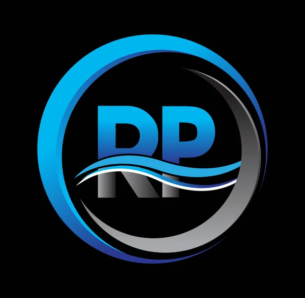 最初的字母标志Rp公司的名称蓝色和灰色在圆圈和Swoosh设计 企业和公司标识的向量标志类型 — 图库矢量图片