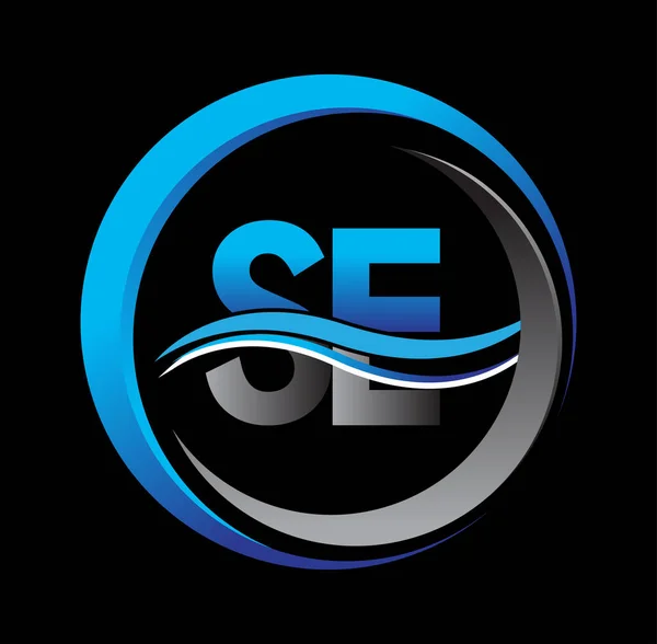 Počáteční Písmeno Logo Název Společnosti Modrá Šedá Barva Kruh Swoosh — Stockový vektor