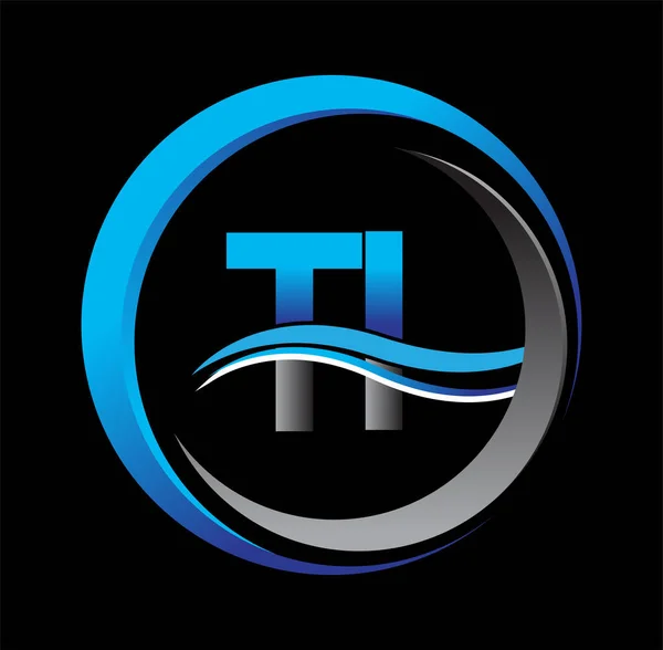 首字母标识Ti公司名称蓝色和灰色在圆圈和Swoosh设计 企业和公司标识的向量标志类型 — 图库矢量图片