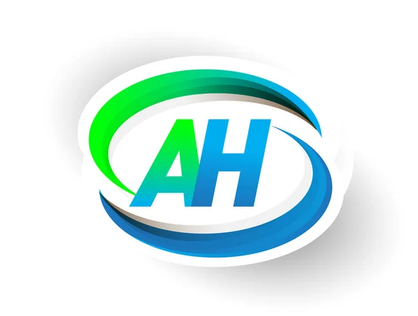 最初的字母Ah标识公司名称为蓝色和绿色的绿色Swoosh设计 现代标识概念 企业和公司标识的矢量标识 — 图库矢量图片