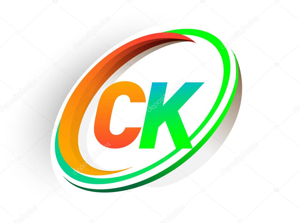 initial letter CK logotype company name colored orange and green circle and swoosh design, modern logo concept. vector logo for business and company identity.