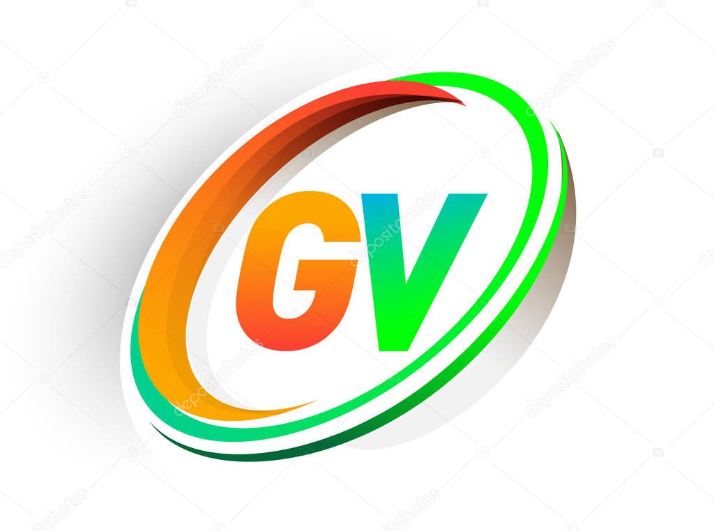initial letter GV logotype company name colored orange and green circle and swoosh design, modern logo concept. vector logo for business and company identity.
