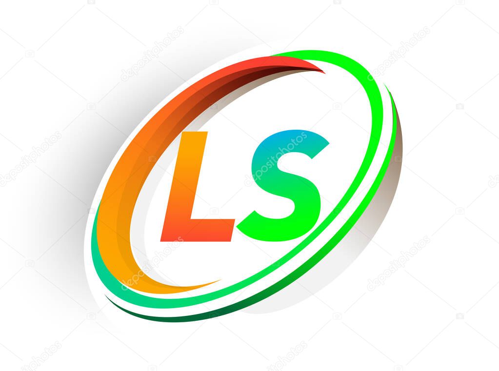 initial letter LS logotype company name colored orange and green circle and swoosh design, modern logo concept. vector logo for business and company identity.