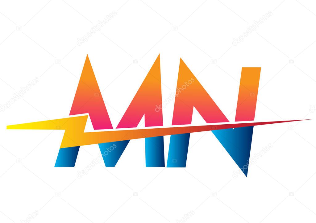 Letter MN logo with Lightning icon, letter combination Power Energy Logo design for Creative Power ideas, web, business and company.