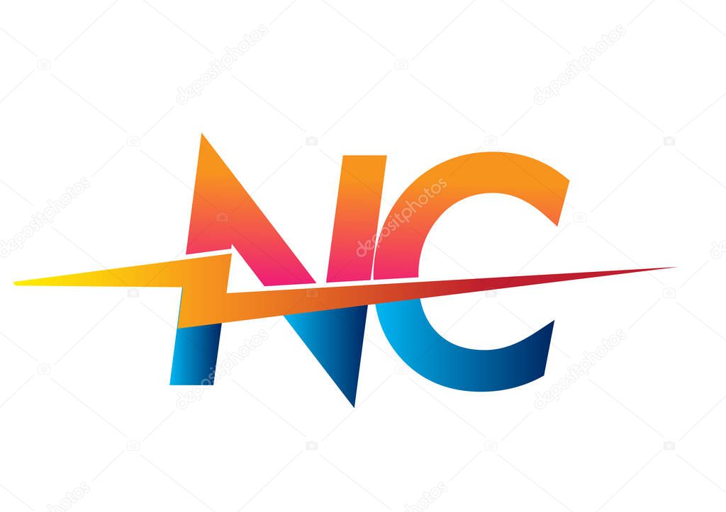 Letter NC logo with Lightning icon, letter combination Power Energy Logo design for Creative Power ideas, web, business and company.