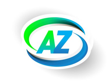 İlk harf AZ logotype şirketi adı mavi ve yeşil renkli Swoosh tasarımı, modern logo konsepti. iş ve şirket kimliği için vektör logosu.