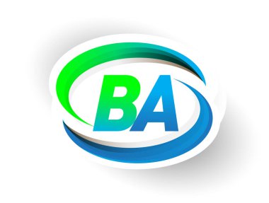İlk harf BA logotype şirketi adı mavi ve yeşil renkli Swoosh tasarımı, modern logo konsepti. iş ve şirket kimliği için vektör logosu.