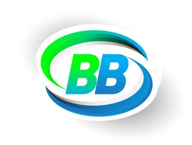 İlk harf BB logotype şirketi adı mavi ve yeşil renkli Swoosh tasarımı, modern logo konsepti. iş ve şirket kimliği için vektör logosu.
