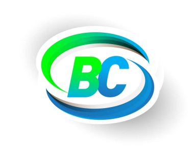 İlk harf BC logotype şirketi adı mavi ve yeşil renkli Swoosh tasarımı, modern logo konsepti. iş ve şirket kimliği için vektör logosu.