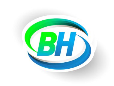 İlk harfi BH logotype şirketinin adı mavi ve yeşil renkli Swoosh tasarımı, modern logo kavramı. iş ve şirket kimliği için vektör logosu.