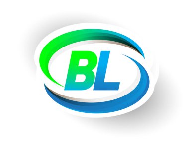 İlk harf BL logotype şirketi adı mavi ve yeşil renkli Swoosh tasarımı, modern logo konsepti. iş ve şirket kimliği için vektör logosu.