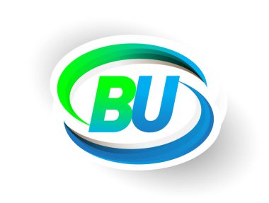 İlk harf BU logotype şirketi adı mavi ve yeşil renkli Swoosh tasarımı, modern logo konsepti. iş ve şirket kimliği için vektör logosu.