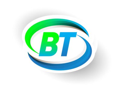 İlk harf BT logotype şirketinin adı mavi ve yeşil renkli Swoosh tasarımı, modern logo konsepti. iş ve şirket kimliği için vektör logosu.