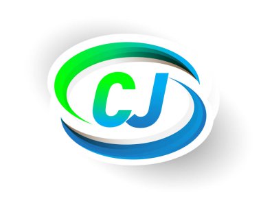 İlk harf CJ logotype şirketi adı mavi ve yeşil renkli Swoosh tasarımı, modern logo konsepti. iş ve şirket kimliği için vektör logosu.