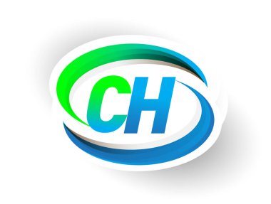 İlk harf CH logotype şirketi adı mavi ve yeşil renkli Swoosh tasarımı, modern logo konsepti. iş ve şirket kimliği için vektör logosu.