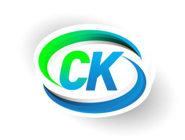 İlk harf CK logotype şirketi adı mavi ve yeşil renkli Swoosh tasarımı, modern logo konsepti. iş ve şirket kimliği için vektör logosu.