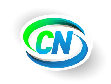 İlk harf CN logotype şirketi adı mavi ve yeşil renkli Swoosh tasarımı, modern logo konsepti. iş ve şirket kimliği için vektör logosu.