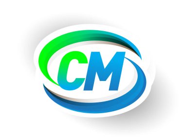 İlk harf CM logotype şirketi adı mavi ve yeşil renkli Swoosh tasarımı, modern logo konsepti. iş ve şirket kimliği için vektör logosu.