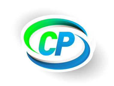İlk harf CP logotype şirketi adı mavi ve yeşil renkli Swoosh tasarımı, modern logo konsepti. iş ve şirket kimliği için vektör logosu.