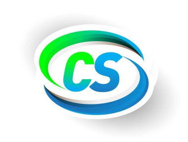 İlk harf CS logotype şirketinin adı mavi ve yeşil renkli Swoosh tasarımı, modern logo konsepti. iş ve şirket kimliği için vektör logosu.