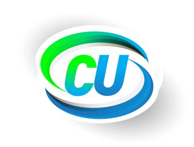 İlk harf CU logotype şirketi adı mavi ve yeşil renkli Swoosh tasarımı, modern logo konsepti. iş ve şirket kimliği için vektör logosu.