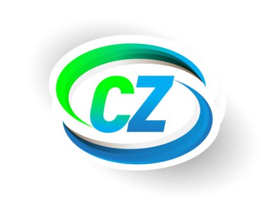 İlk harf CZ logotype şirketi adı mavi ve yeşil renkli Swoosh tasarımı, modern logo konsepti. iş ve şirket kimliği için vektör logosu.