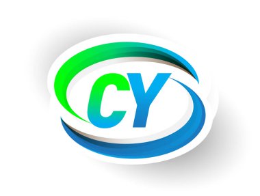 İlk harf CY logotype şirketi adı mavi ve yeşil renkli Swoosh tasarımı, modern logo konsepti. iş ve şirket kimliği için vektör logosu.