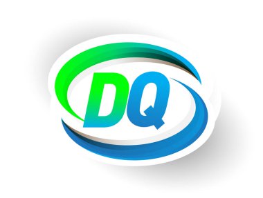 İlk harf DQ logotype şirketi adı mavi ve yeşil renkli Swoosh tasarımı, modern logo konsepti. iş ve şirket kimliği için vektör logosu.