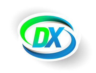İlk harf DX logotype şirketi adı mavi ve yeşil renkli Swoosh tasarımı, modern logo konsepti. iş ve şirket kimliği için vektör logosu.