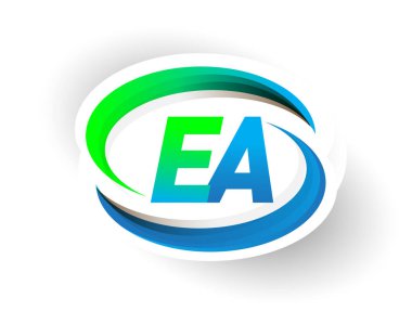 İlk harf EA logotype şirketi adı mavi ve yeşil renkli Swoosh tasarımı, modern logo konsepti. iş ve şirket kimliği için vektör logosu.
