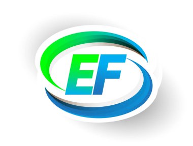 İlk harf EF logotype şirketinin adı mavi ve yeşil renkli Swoosh tasarımı, modern logo konsepti. iş ve şirket kimliği için vektör logosu.