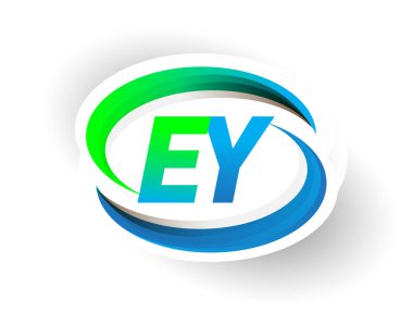 İlk harf EY logotype şirketi adı mavi ve yeşil renkli Swoosh tasarımı, modern logo konsepti. iş ve şirket kimliği için vektör logosu.