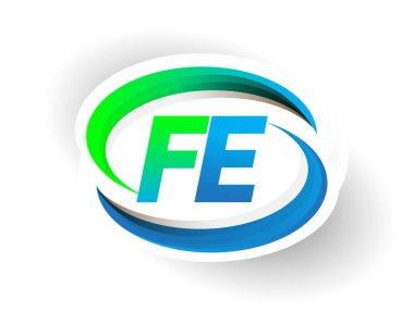 FE logotype şirketinin ilk harfi mavi ve yeşil renkli Swoosh tasarımı, modern logo konsepti. iş ve şirket kimliği için vektör logosu.