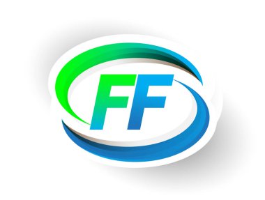 İlk harf FF logotype şirketi adı mavi ve yeşil renkli Swoosh tasarımı, modern logo konsepti. iş ve şirket kimliği için vektör logosu.