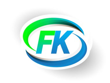 İlk harf FK logotype şirketi adı mavi ve yeşil renkli Swoosh tasarımı, modern logo konsepti. iş ve şirket kimliği için vektör logosu.