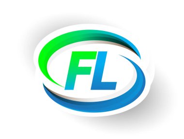 İlk harf FL logotype şirketi adı mavi ve yeşil renkli Swoosh tasarımı, modern logo konsepti. iş ve şirket kimliği için vektör logosu.