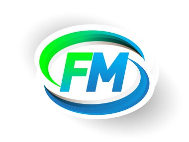 İlk harf FM logotype şirketi adı mavi ve yeşil renkli Swoosh tasarımı, modern logo konsepti. iş ve şirket kimliği için vektör logosu.