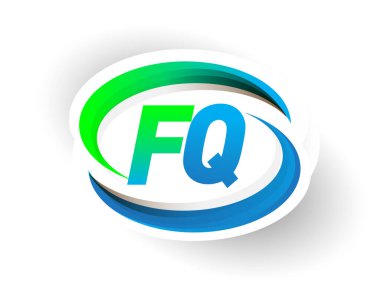 İlk harf FQ logotype şirketi adı mavi ve yeşil renkli Swoosh tasarımı, modern logo konsepti. iş ve şirket kimliği için vektör logosu.
