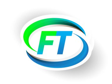 İlk harf FT logotype şirketi adı mavi ve yeşil renkli Swoosh tasarımı, modern logo konsepti. iş ve şirket kimliği için vektör logosu.