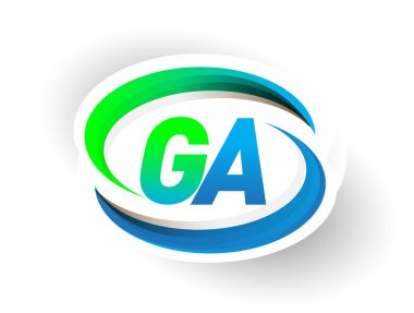 İlk harf GA logotype şirketi adı mavi ve yeşil renkli Swoosh tasarımı, modern logo konsepti. iş ve şirket kimliği için vektör logosu.